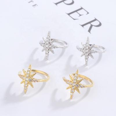 China FASHION Trendy Gold Plated Zircon Star S925 Star Bling Girl Stud Earrings Luxury Silvery Six-pointed Stud Earrings Jewelry for sale