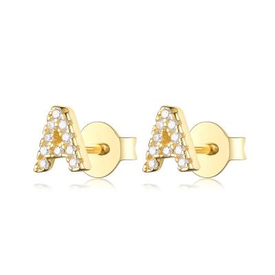 China TRENDY 925 Sterling Silver Geometric Rhinestone 26 Letter Alphabet Earrings Studs Simple Diamond Letter Earrings Female Ear Jewelry for sale