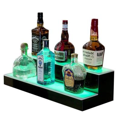 China With 2 Steps Acrylic Liquor Bottle Bar Display Rack Luminous LED Display Shelf Lighting Shelves for sale