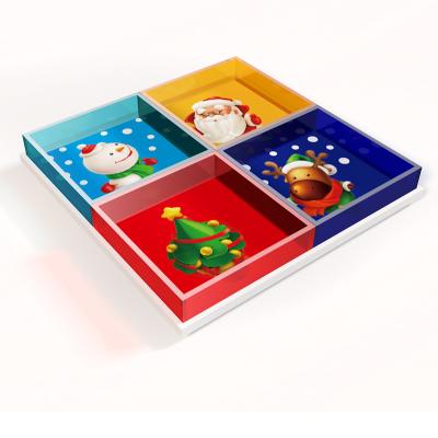 China With 4 Compartments Christmas Decoration Candy Acrylic Serving Tray Party Cookies Acrylic Display Tray for sale