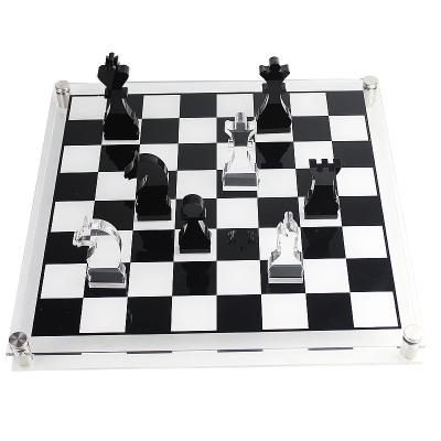 China With Black And White Printing Chess Set PMMA Adults And Children Acrylic Game Set Crystal Chess Board for sale