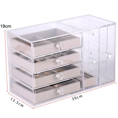 China 5 drawers with velvet supplies makeup drawer wholesale box with jewelry display tray, necklace earring jewelry display cases with 3 drawers for sale