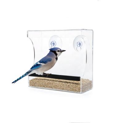 China Viable custom acrylic window bird feeder with removable tray, drain holes and 3 suction cups for sale