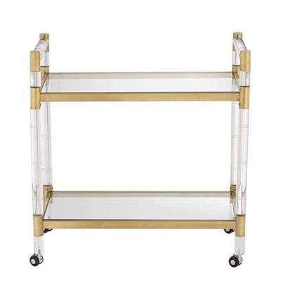 China With Metal Frame Clear Acrylic Serving Trolley Modern Bar Serving Table Hotel Rolling Trolley for sale