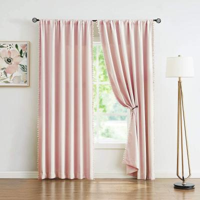 China Energy Efficient Blackout Thermal Insulated Blackout Pom Pom Curtains For Bedroom for sale