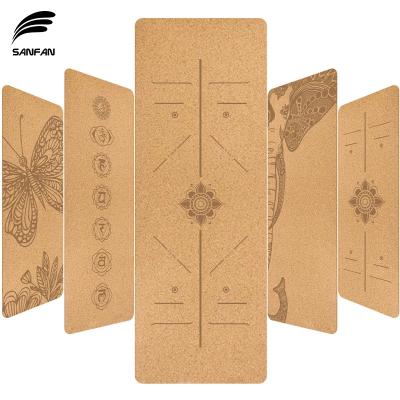 China SANFAN logo non slip custom pilates eco sports strip cork yoga mat printed 6mm eco-friendly non slip high quality for sale