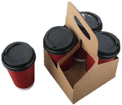 China Recycled Materials Kraft Paper Drinks Carrier With New Arrival Paper Carrier Paperboard Holders Handles Coffee Fos Simple Elegant Folding For 4 Cups for sale