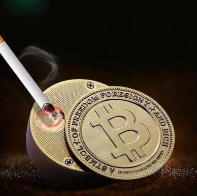 China Electronic Bit Coin Charging USB Lighter Electronic Cigarette Lighter Zinc Alloy Anti-Air Lighter for sale