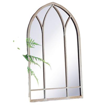 China Traditional Iron Fake Window Antique French Europe Old Decorative Living Room Hanging Dressing Wall Mirror for sale