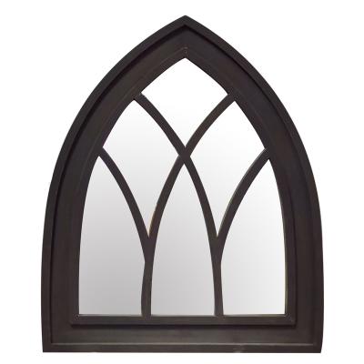 China Minimalist Vintage Brown Distressed Window Shape Home Decor Living Room Wall Hanging Mirror for sale