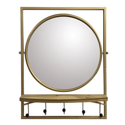 China Elegant Minimalist Gold Frame Shelf and Hooks Display Storage Living Room Gym Locker Room Wall Mounted Mirror for sale