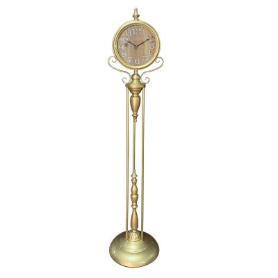 China Terchi Style Large Metal Living Room Antique Villa Decoration Vertical Home Decor Gold Floor Time Clock for sale