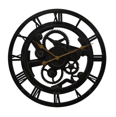 China Vintage Style Roman-Anti-Bronze 3D Antique Wooden Dining Room Gear Wall Hanging Cut-Off Clock for sale