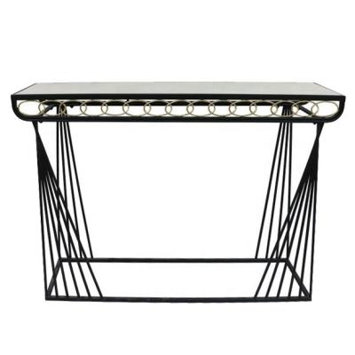 China Matte Black Metal Frame Mirror /Black Foldable Glass Marble Console Table for sale