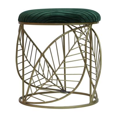 China Large Stool Foldable Modern Metal Velvet Leaf Design For Contemporary Dressing Room Living Room Stool for sale