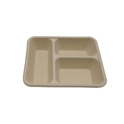 China Hot Sales Bamboo Pulp Compost Takeout Box And Three Food Bamboo Grid Pulp Bowl for sale