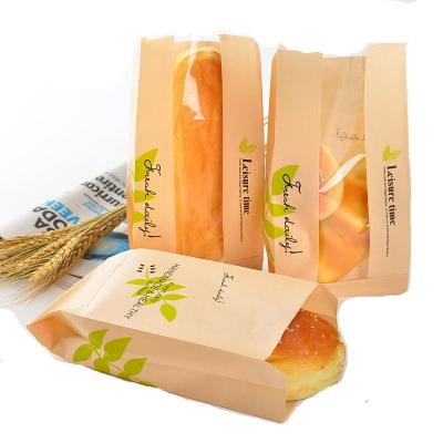 China Food Factory Manufacturer Printed Brown Kraft Bread Packaging Paper Bags With Plastic Window for sale