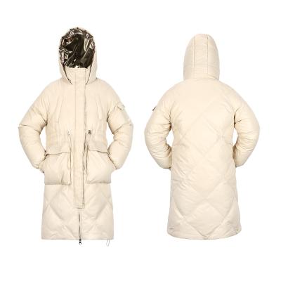 China Long fashion breathable polyester hooded padding battery heated down coat for women for sale