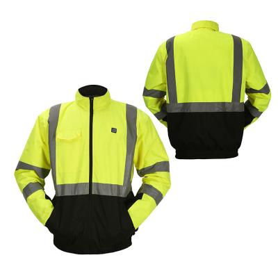 China Winter Hi Waist Warm Heated Jacket Plus Vis Softshell Reflective Traffic Safety With 12v Battery for sale