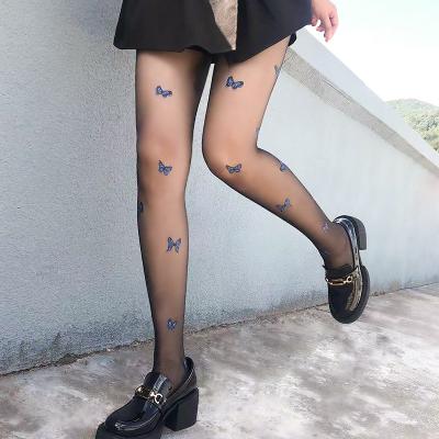 China Antibacterial New Arrival Blue Butterfly Printing Pantyhose Panties Silk Stockings Pantyhose Arbitrary Cut Spats for sale