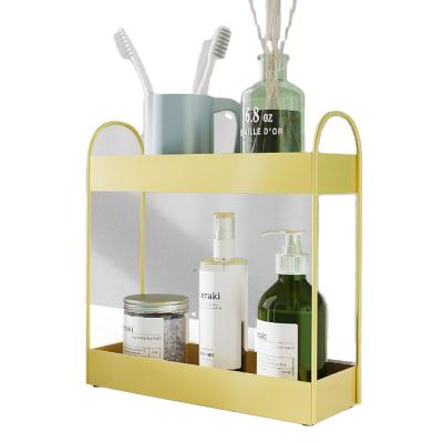 China Multi-Layer Sustainable Light Luxury Bathroom Vanity Shelf Color Makeup Tin Box Cosmetics Bathroom Storage Rack for sale