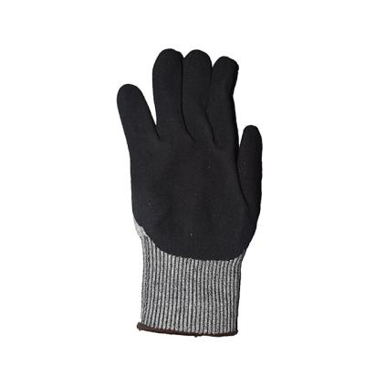 China Durable 13 Needles Cut 5 Gray Palm Coated Black Nitrile Frosted Gloves for sale