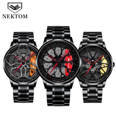 China Wholesale Hot Selling Day/Date Car Wheel Watch Men Wrist Quartz Drop Shipping Custom Logo Watches NEKTOM for sale