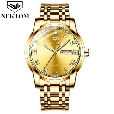 China NEKTOM day/date men watches hot sale online cheap quartz watch gold alloy business men watches for sale