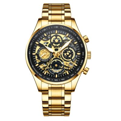 China TACHOMETER NEKTOM 8202-2 Mens Business High Quality Watches Quartz Black Gold Hollow Watches for sale