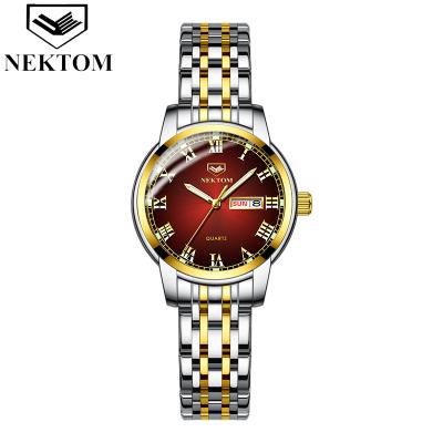 China NEKTOM Day/Date Women's Quartz Wristwatches Fashion Ladies Watch Casual Fashion Quartz Gold Watch for sale