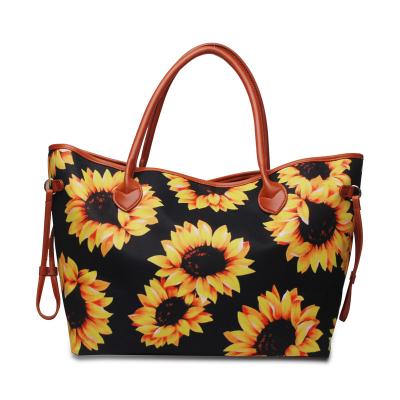 China Brand New Designer Black NATIONAL 2021 Sunflower Travel Shoulder Bag Women's Casual Beach Tote Bag DMA51616 for sale