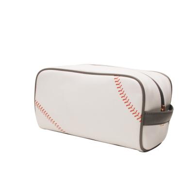 China Custom Logo Sports Print Cosmetic Clutch Bag NATIONAL PU Red Makeup Bag Lace Baseball For Women DMA71772 for sale