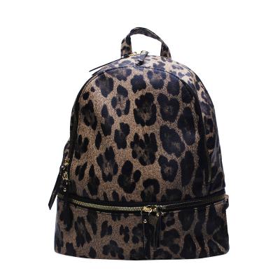 China Waterproof Faux Cheetah Leather Backpack Clips Design Universal Double Zippered Laptop Backpack DMA71916 for sale