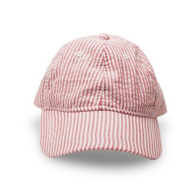 China Baby Blue JOINT Red Monogrammed Pink Striped Cotton Seersucker Sun Hat Kids Baby Gift Bucket Hat DMA8037 for sale