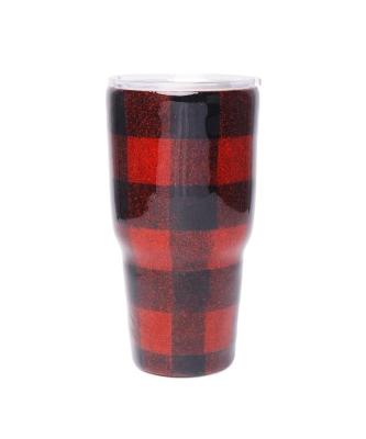 China Black Buffalo Plaid Leopard Flag Tumbler 30oz Stainless Steel Viable Red Epoxy Cup Slid Lid DMA81172 for sale