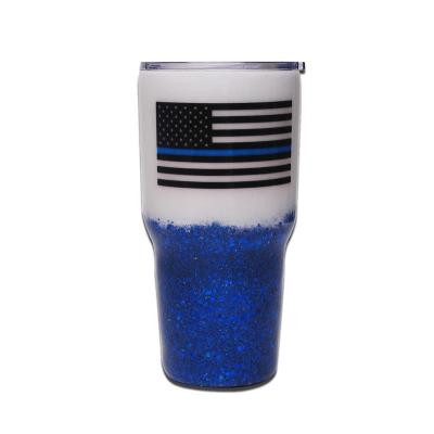 China Custom Viable Ideas 30oz 304 SS Blue Flag Epoxy Tumbler Stick Sparkle Water Thermos Cup Mug Bottle DMA51172 for sale