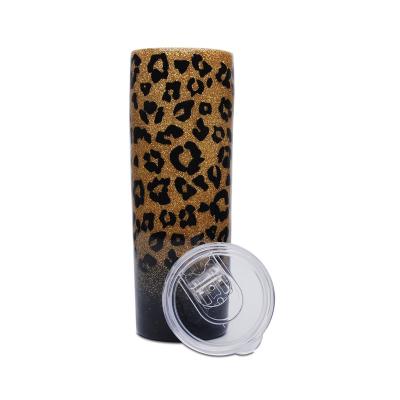 China New Arrival 20OZ Leopard Viable Black Epoxy Tumbler Golden Glitter Cup Stainless Steel Skinny Mug With Lid DMA81172 for sale