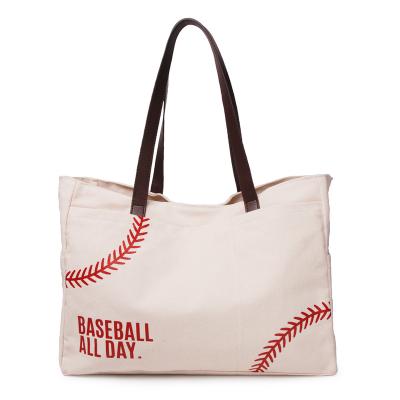 China Single Shoulder Tote Bags Women Canvas Sports Handbag Large Size Baseball Baseball Sports Handbag D61477 for sale