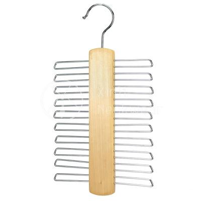 China Eco-friendly Material Premium Wood Tie and Belt Hanger 360 Degree Rotate Organizer Rack Non-Slip 20 Hooks Show Tie Hanger for sale