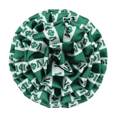 China 100% Popular Handmade White Green Striped Bodice Embroidered Sororities Design Women's Logo Flower Pin Brooch for sale