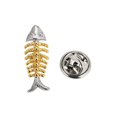 China Custom Design Europe Fish Bone Color Copper Silver Gold Hardware Made Men Gift Accessories Lapel Pin for sale