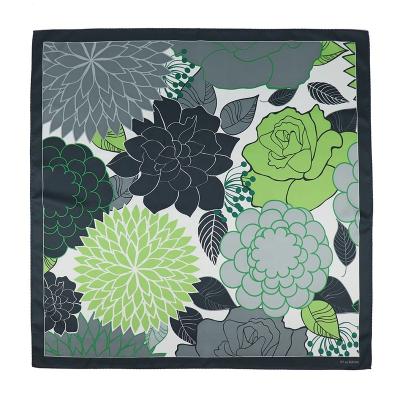 China 100% Quality Handmade Green Flower Fashion Print Lovely Polyester Scarves Square Scarves For Women for sale