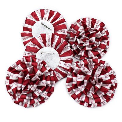 China 100% Handmade Wholesale Custom Women's Red White Flower Corsages Logo Sorority Striped Brooches Polyester for sale