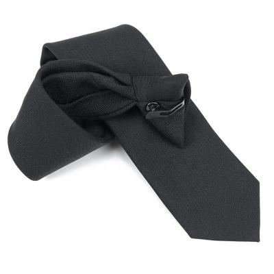 China 100% Factory Price Handmade Polyester Woven Jacquard Safety Ties Wholesale Solid Design Clip On Tie Black for sale