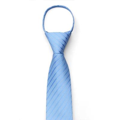 China 100% Mens Handmade Blue Striped Lazy Tie School Uniform Design Kid Polyester Zipper Ties Custom Made for sale