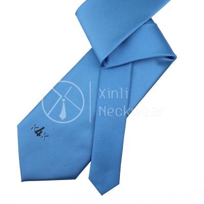 China Mens 100% Handmade Company Logo Designs Blue Polyester Neck Tie Quality Solid Color Cheap Bottom Customized Ties for sale