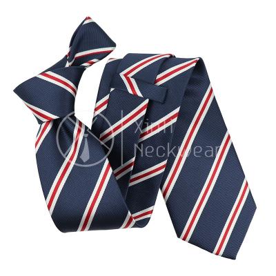 China 100% Pure Handmade Polyester Men's Classic Business Style Formal Ties Striped Navy Blue Tie for sale