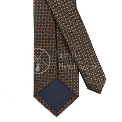 China 100% Cheap Mens Business Quality Polyester Brown Geometric Plaid Jacquard Woven Ties Handmade Ties for sale