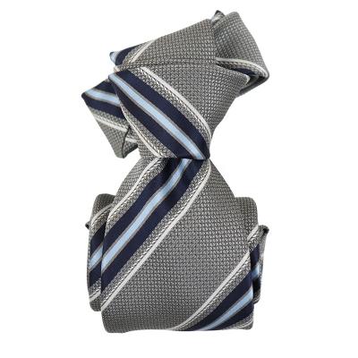 China 100% Handmade Gentleman Gray Striped Microfiber Woven Jacquard Regular Manufacturers Newly Fashion Design Business Tie for sale