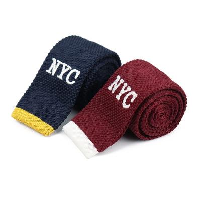 China 100% Factory Wholesale Handmade Red Blue Polyester Knitted Suit Ties Love NYC Embroidered Custom Logo Men's Tie for sale